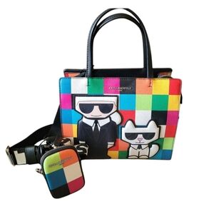 Karl Lagerfeld Multicolor Checkerboard Maybelle Cat Crossbody Purse New with Tag